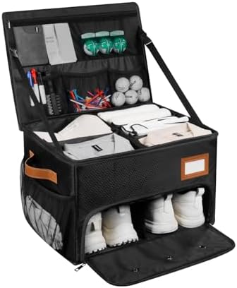 2 Layer Golf Trunk Organizer, Golf Organizer with 2 Pairs Shoes Compartment, Golf Storage Waterproof Car Trunk Locker for Balls, Caps, Clothes, Gloves, Accessories, Gifts for Golfers by XHGWJSX