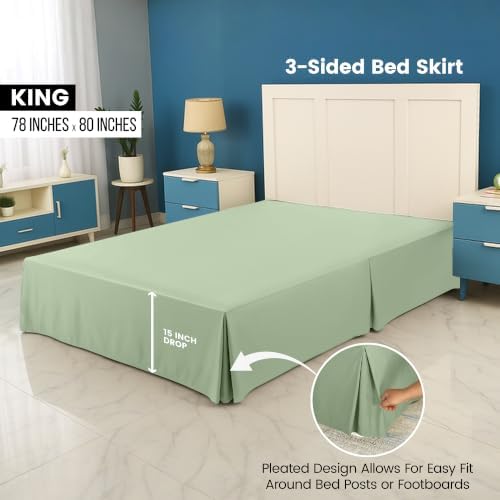 King Bed Skirt, Hides Under-Bed Storage 16 Inch Drop, Pleated, Sage - Image 2