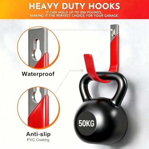 1 Pack Heavy Duty Wall Mount Garage Hooks with Anti-Slip PVC Coating Iron Storage Hooks,Garage Hanger Utility Hooks Indoor Outdoor Organizer for Hanging Bike Ladder Garden Tool - Image 3