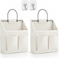 Kanrichu 2pcs Wall Hanging Organizer Bag, Linen Fabric Door Hanging Storage Basket with Pockets, Waterproof Bin for Kitchen, Bedroom, Office, RV Camper (White-Upgraded) by KANRICHU