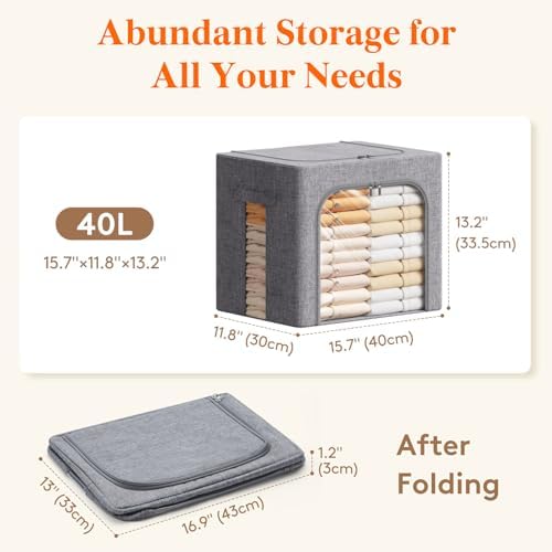 Lifewit 4 Pack Clothes Storage Bins with Metal Frame, Stackable Storage Box - Image 4