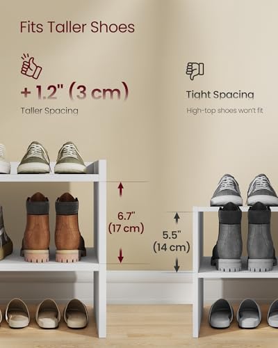 VASAGLE CUSTOS Collection - Shoe Rack for Closet, Stackable Shoe Organizer Shelf for Entryway, 2 Tiers, 11.7 x 32.3 x 14.2 Inches, White ULBS060WZ01S - Image 3