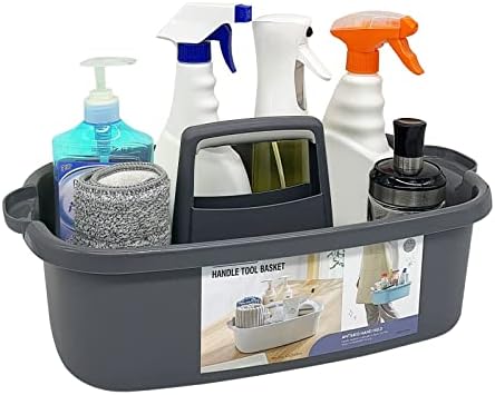 Goderewild Multi-Purpose Plastic Cleaning Caddy with Handle, Shower Caddy Organizer/Storage Basket/Totes Portable for Bathroom Supplies, Cleaning Products, Under Sink Tool, Housekeepers (Grey) by Goderewild