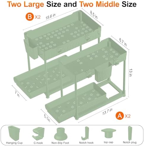 Sevenblue 4-Pack 2-Tier Under Sink Organizer with Pull Out Drawers - Image 6