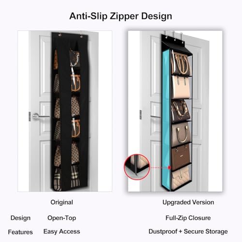 Lirex Over The Door Purse Organizer & Purse Shelf for Closet – Handbag Storage Organizer with Purse Hanger. Perfect for Scarves, Hats, and Leggings. L (15.7'' x 5.7'' x 68''), Black - Image 4