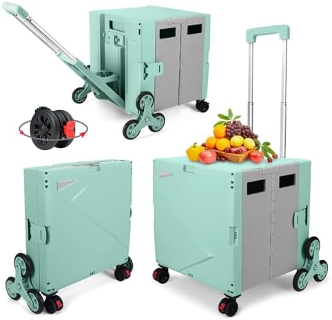 FELICON Folding Climber Utility Cart Rolling Crate Tote Handcart-Green Gray by FELICON