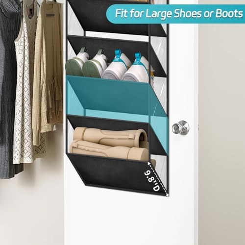 AOODA Clear Over The Door Shoe Organizer Storage Holds 12 Pairs, Narrow Door Hanging Shoe Rack for Closet, Deep Pockets Shoe Holder Hanger for Sneakers, Boots (Black) - Image 3