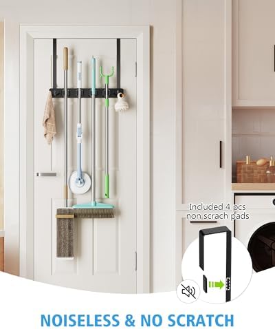BS-VOG Over the Door Broom and Mop Holder, Broom Hanger, 4 Slots & 4 Hooks - Image 7
