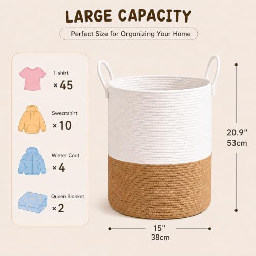 Baby Laundry Basket, Cotton Rope Nursery Hamper with Handles, Jute - Image 2
