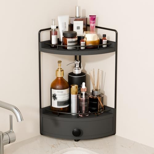 2-Tier Corner Bathroom Countertop Organizer with Drawer by Unknown