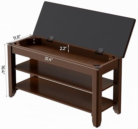 Homleke 31.5" Wide Solid Wood Shoe Rack Bench with Flip-Top Storage - Image 3