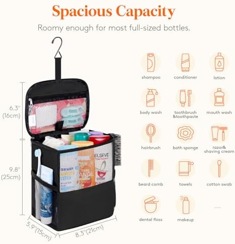 Lifewit Shower Bag Mesh Shower Caddy Portable College Dorm Room Essentials Tote Bag for Bathroom, Gym, Travel, Camping Quick Dry Hanging Shower Organizer Basket Toiletry Bag, Medium, Black - Image 2
