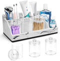 Bathroom Organizer Countertop, White Marble Toothbrush Holders for Bathrooms with 3PCS Qtip Holder Dispenser, Toothbrush and Toothpaste Holder for Bathroom Counter Organization Storage Vanity by MSBRCH