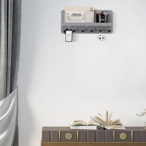 Nekon Key Holder for Wall with Shelf, Pine Wooden Key Hanger, Gray - Image 5