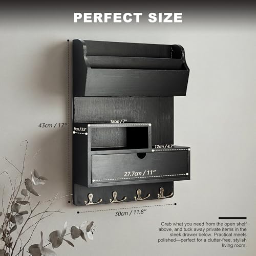 Rebee Vision Key Holder Wall Mount with Drawer for Home Decor, Black - Image 2