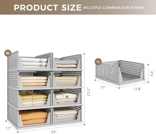 Pinkpum 8 Pack Closet Organizer Storage Bins Stackable Plastic Drawer Shelf - Image 2