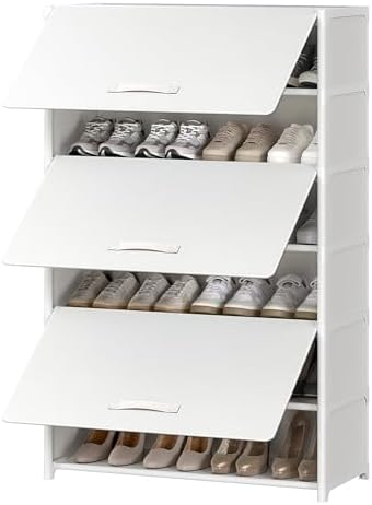 7 Tier Shoe Cabinet with Door, 28-Pair Storage, White | Tall Design Saves Floor Space, Door Blocks Dust & Pets, Holds Heels to Boots, Quick Assembly with Connectors by UNITSTAGE