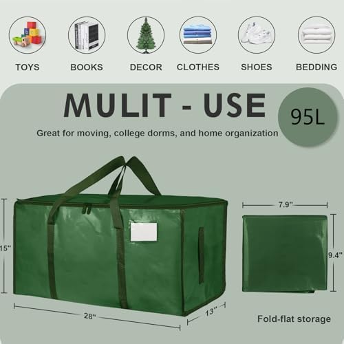 6 Pack-Extra Large Heavy Duty Moving Bags - Waterproof Storage Totes with Handles & Zippers, Foldable for College Dorm, Storage (olive green) - Image 2
