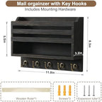 Key Holder Wall Mount with Mail Organizer, 5 Key Hooks, Black - Image 7