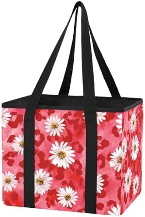 Trunk Organizer Collapsible Car Organizer with Handle Car Storage Box Bin for Groceries SUV Utility Tote Bag Portable Vehicle Container Leopard Print Daisy Red by WelcometoElliTarr
