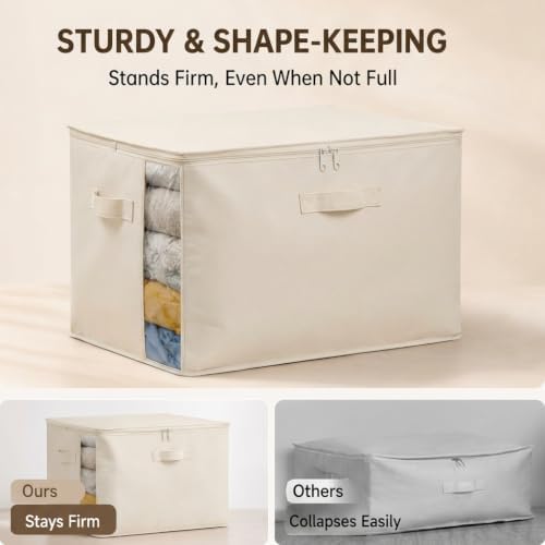 4Pack Canvas Storage Bags for Clothes & Comforters with Clear Window, Beige - Image 4