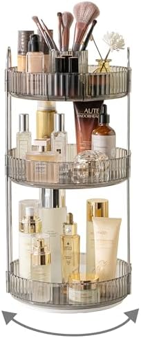 Asayuee 360 Rotating Makeup Organizer,3 Tier Large Capacity Make Up Organizers and Storage,Skincare Perfume Vanity Organizers,Bathroom Cosmetics Storage Organizer Countertop(Grey) by Asayuee