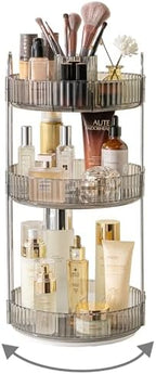 Asayuee 360 Rotating Makeup Organizer,3 Tier Large Capacity Make Up Organizers and Storage,Skincare Perfume Vanity Organizers,Bathroom Cosmetics Storage Organizer Countertop(Grey) by Asayuee