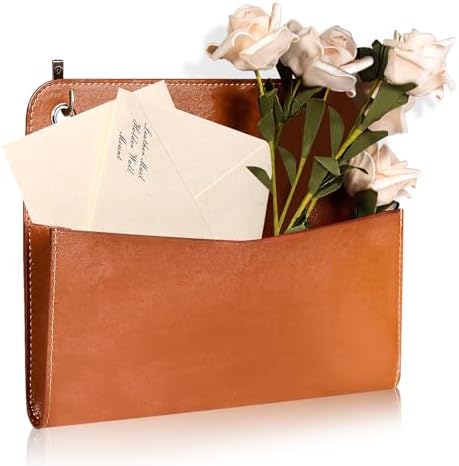 Wall Mount Brown PU Leather Letter Holder 9.8" x 7.7" x 1.4" Mail Holder Vintage Wall File Organizer 2 Ring Binder Hanging File Holder for Office Home Decor Storage Letter Postcards Bill Flowers by Unknown