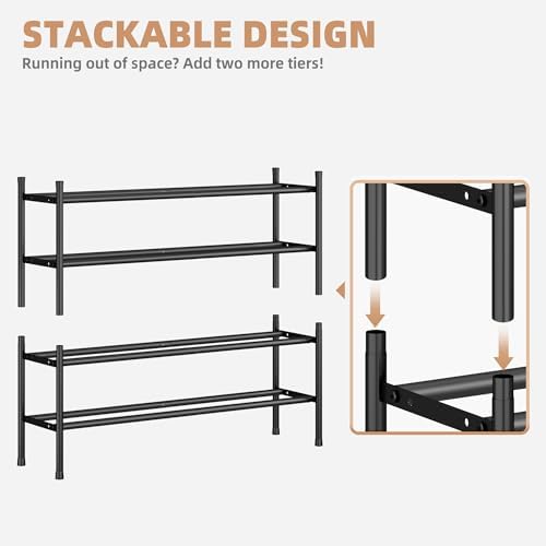 STORAGE MANIAC Long Expandable Shoe Rack, 24 Pairs Metal Wide Stackable Shoe Rack, Adjustable Shoes Shelf, Freestanding Shoes Organizer for Closet, Entryway, Hallway, Garage, Front Door, 4 Tiers - Image 3