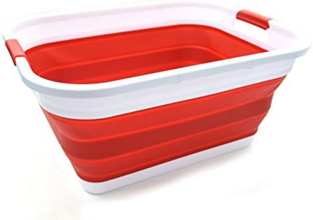 SAMMART 41L (10.8 gallon) Collapsible Plastic Laundry Basket-Foldable Pop Up Storage Container/Organizer-Portable Washing Tub-Space Saving, Water capacity: 32L (8.4 gallon) (Rectangular, Red) by SAMMART