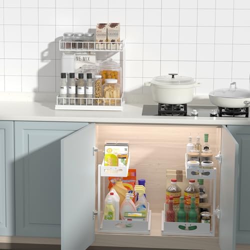 Under Sink Organizer with Pull-Out Drawers,Kitchen Sink Organizer,2 Tier Bathroom Organizers And Storage,Bathroom Accessories Set,White 2 Pack - Image 3