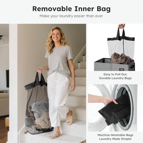 SOLEDI 180L Double Laundry Hamper with Lid and 2 Side Pockets, Dual Hamper - Image 4