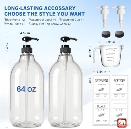 GMISUN Laundry Detergent Dispenser, 2 Pack Liquid Laundry Soap Dispenser, 64oz Storage Container for Farmhouse Laundry Room Decor, Liquid Bottle Organizer for Detergent/Softener/Bleach - Image 3