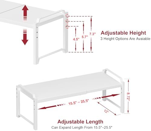 X-cosrack 12" Wide 100LBS Loading-Bearing Heavy Duty Kitchen Storage Shelf, Expandable Cabinet Shelf Organizer, Stackable Adjustable Storage Shelves for Kitchen Cabinet Cupboard Pantry Counter - Image 2
