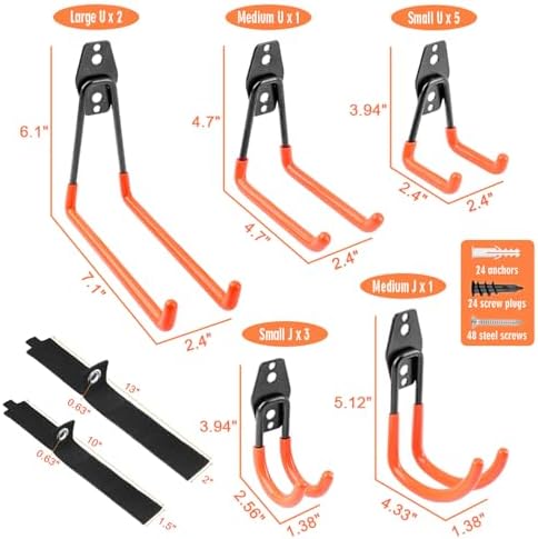 Garage Hooks Heavy Duty 14 Pack, Steel Garage Storage Hooks, Tool Hangers for Garage Wall Utility Wall Mount Garage Hooks and Hangers with Anti-slip Coating for Garden Tools, Ladders, Bulky Items - Image 2