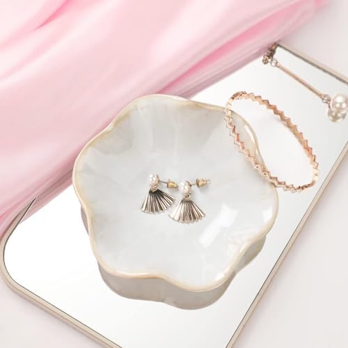 Binoster Ceramic Jewelry Dish, Jewelry Tray Key Tray,Small Ring Dish Holder Jewelry Plate Trinket Dish Catchall Tray Nightstand Decor For Table Room Decor SM (4.3 Inches, White + Pink) - Image 7