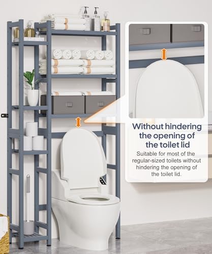Homde Bamboo Over The Toilet Storage Organizer: Basket and Drawer (Grey) - Image 3