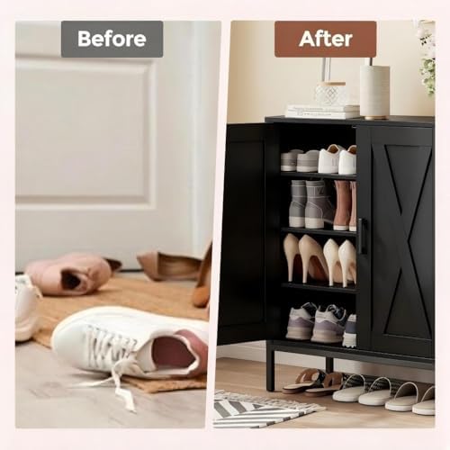 Homleke Farmhouse Shoe Cabinet with 2 Barn Doors & Metal Legs - Image 7