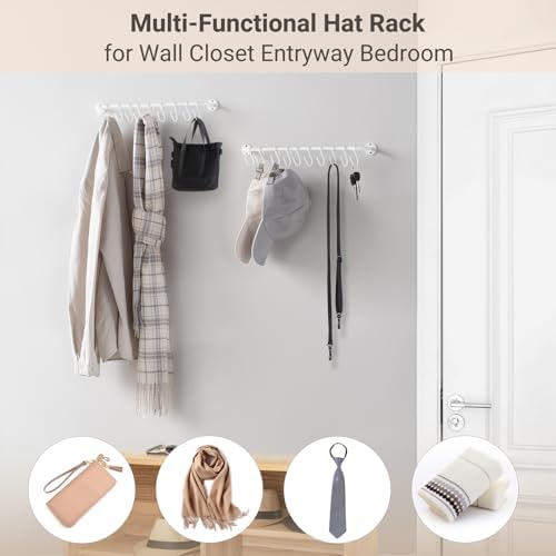 Mkono Hat Organizer Hat Rack for Wall Storage Holder with 20 Hooks Set of 2 - Image 6