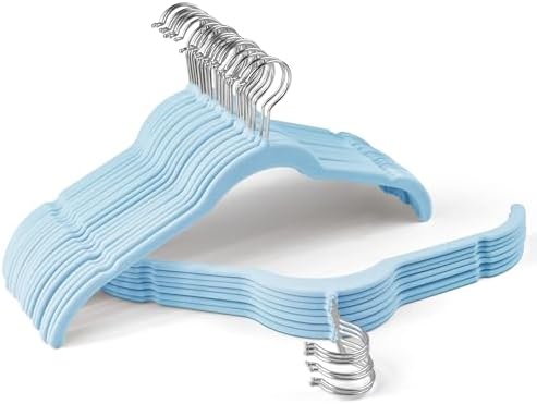 Sishynio Velvet Hangers 30 Pack, Non-Slip Slim Felt Clothes Hangers Blue | Space-Saving Closet Organization; Flocked Surface; 360° Swivel Hooks; For Shirts, Coats, Dresses, Blouses by Sishynio