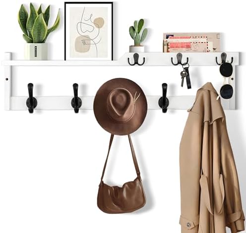 29'' Coat Rack Wall Mount with Shelf, Coat Hanger Wall Mount with Key Hooks and Mail Holder, Wood Entryway Floating Shelf with Hooks and Storage, Hat Rack for Wall Key Holder Mail Organizer by dreampossible