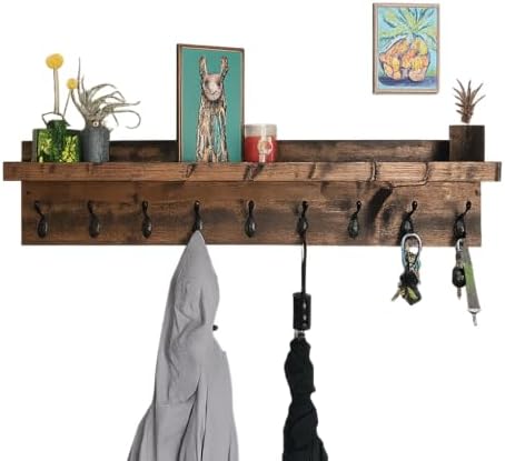 Coat Rack with Shelf Wall Mounted with Storage (Choose Your Length) Towel Rack Entryway Organizer Key Hooks (20" L (5 Hooks)) by DistressedMeNot