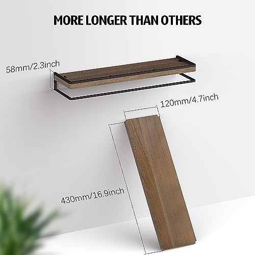 Meangood Floating Shelves Wall Mounted Set of 2, Rustic Wood Wall Storage Shelves for Bedroom,Living Room,Bathroom, Kitchen Brown - Image 3