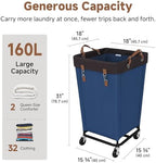 StorageWorks 160L Laundry Basket with Wheels, Rolling Hampers for Clothing - Image 3