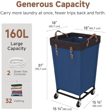 StorageWorks 160L Laundry Basket with Wheels, Rolling Hampers for Clothing - Image 3