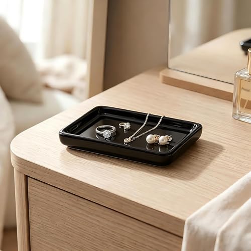 Square Minimalist Ceramic Ring Dish, White Jewelry Tray for Women, Modern Vanity Decor & Organizer, Ideal Engagement Wedding Birthday for Friend Sister - Image 2