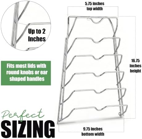 Evelots 6-Tier Pot Lid Organizer for Cabinet Door or Pantry Wall - Pots and Pans Lid Holder Rack - Glass or Metal Pan Covers Cabinet Organizer Kitchen Storage - Chrome Finished - Image 4