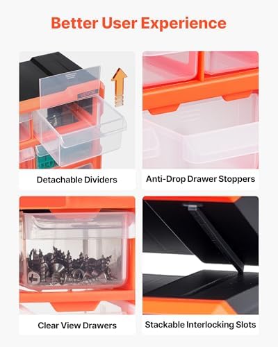 VEVOR 40-Drawer Storage Organizer, Plastic, Drawer Storage Cabinet for Garage Organization, Stackable Small Parts Organizer, Wall-Mounted Toolbox, for Hardware, Beads, Screws, Crafts, Building Bricks - Image 7