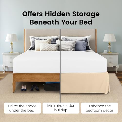 King Bed Skirt, Hides Under-Bed Storage 16 Inch Drop, Pleated, Beige - Image 3
