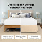King Bed Skirt, Hides Under-Bed Storage 16 Inch Drop, Pleated, Beige - Image 3